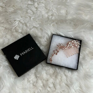 Mariell Brushed Rose Gold and Ivory Pearl Wedding Comb